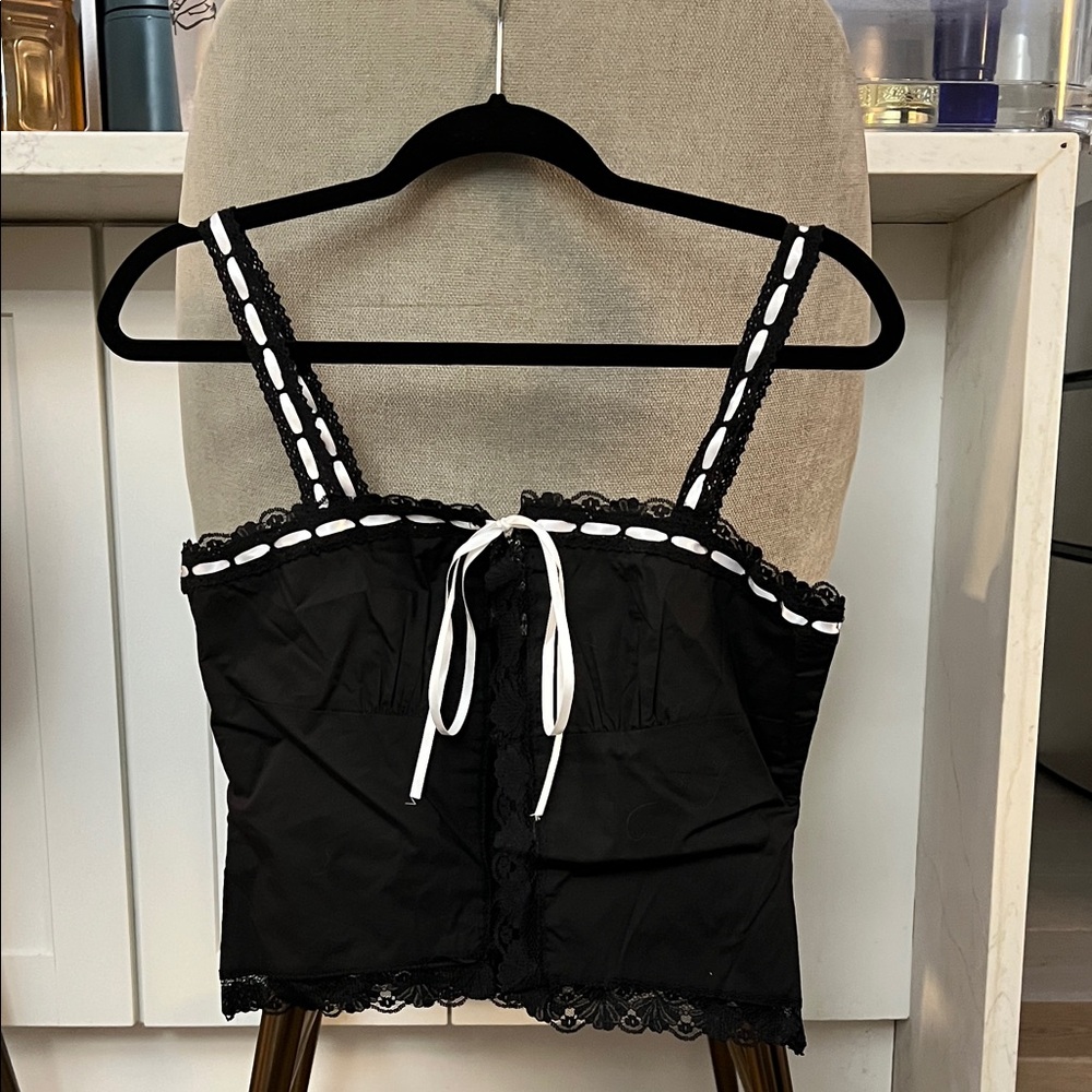 Rumored Black and White Lace Trim Tank Top